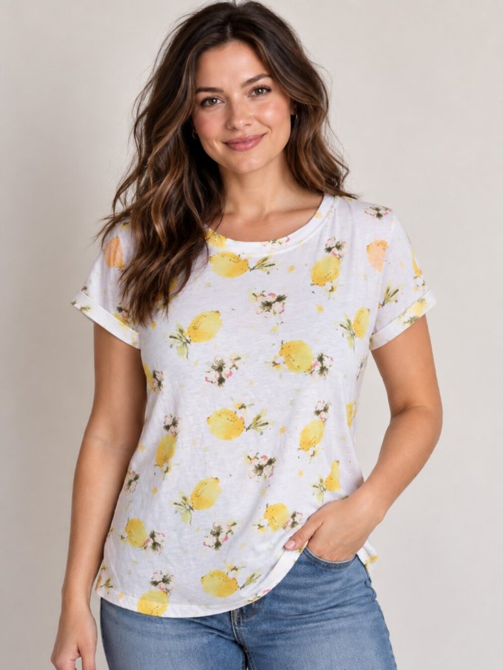 Anthropologie Meadow Rue Lemon Floral Print Tee M